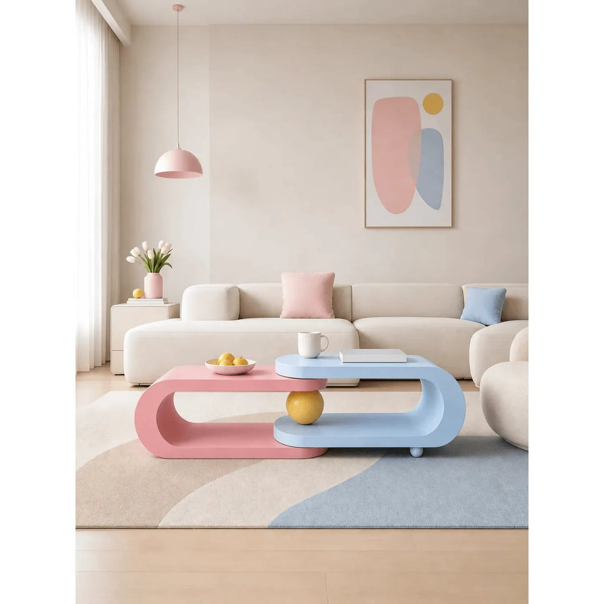 Dopamine Sculptural Coffee Table with Adjustable Two-Tier Macaron Form