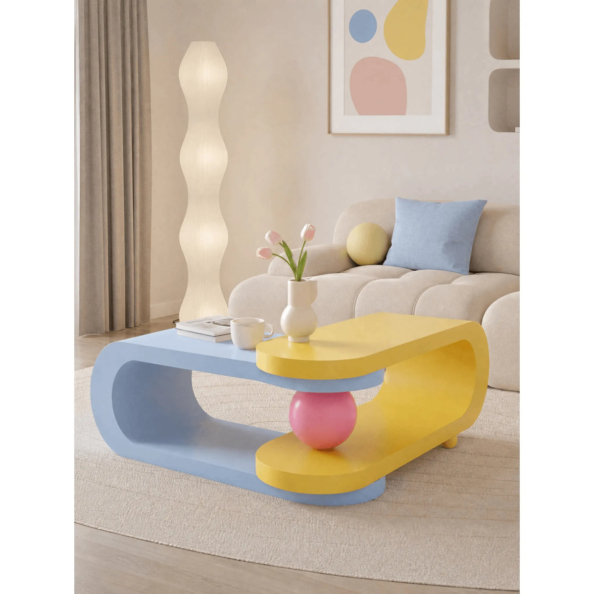 Dopamine Sculptural Coffee Table with Adjustable Two-Tier Macaron Form Main Product Image