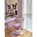 Dopamine Vanity Stool with Sculptural Wing Back, Plush Grid Boucle