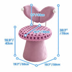 Dopamine Vanity Stool with Sculptural Wing Back, Plush Grid Boucle Dimensions