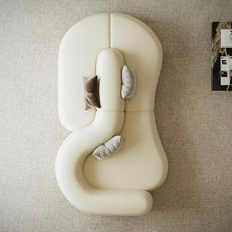 Double-Sided Curved Sofa in Cream Leather with Sculptural Silhouette Secondary image
