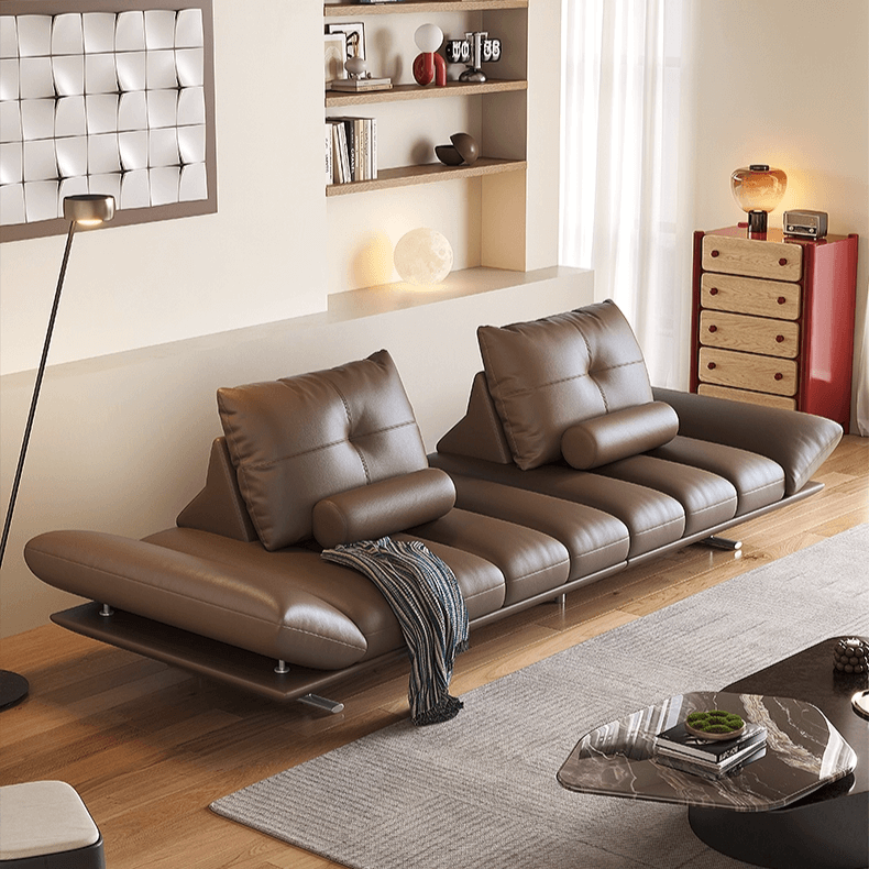 Double-Sided Luxury Leather Sofa with Adjustable Armrests
