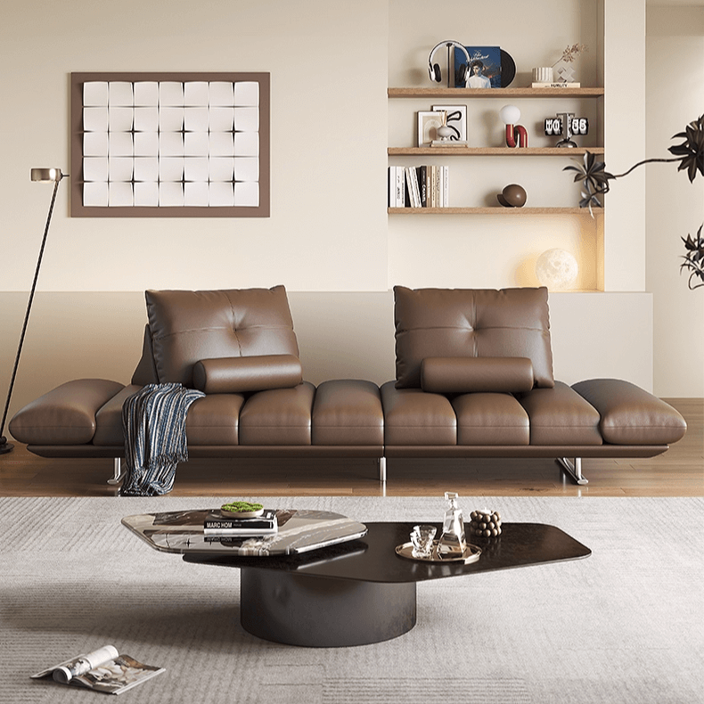 Double-Sided Luxury Leather Sofa with Adjustable Armrests