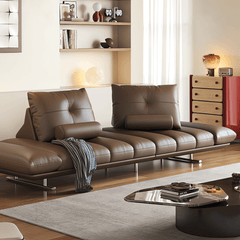 Double-Sided Luxury Leather Sofa with Adjustable Armrests