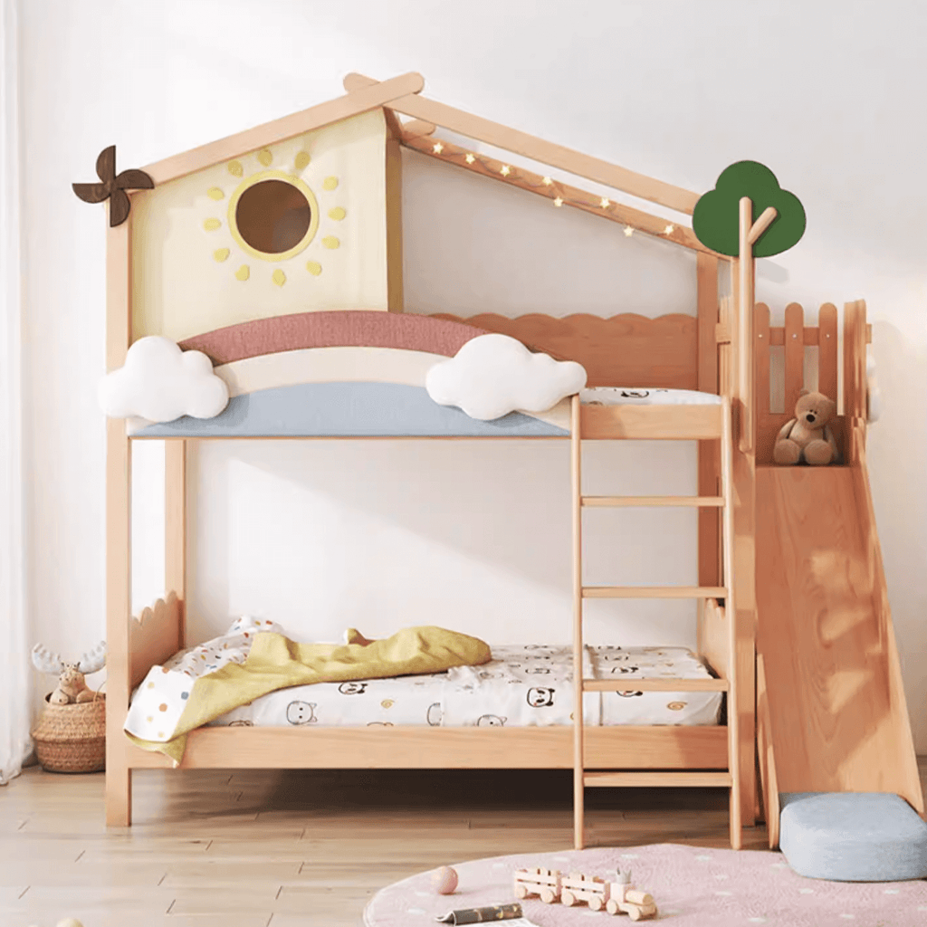 Dreamy Treehouse Bunk Bed With Adjustable Slide For Children