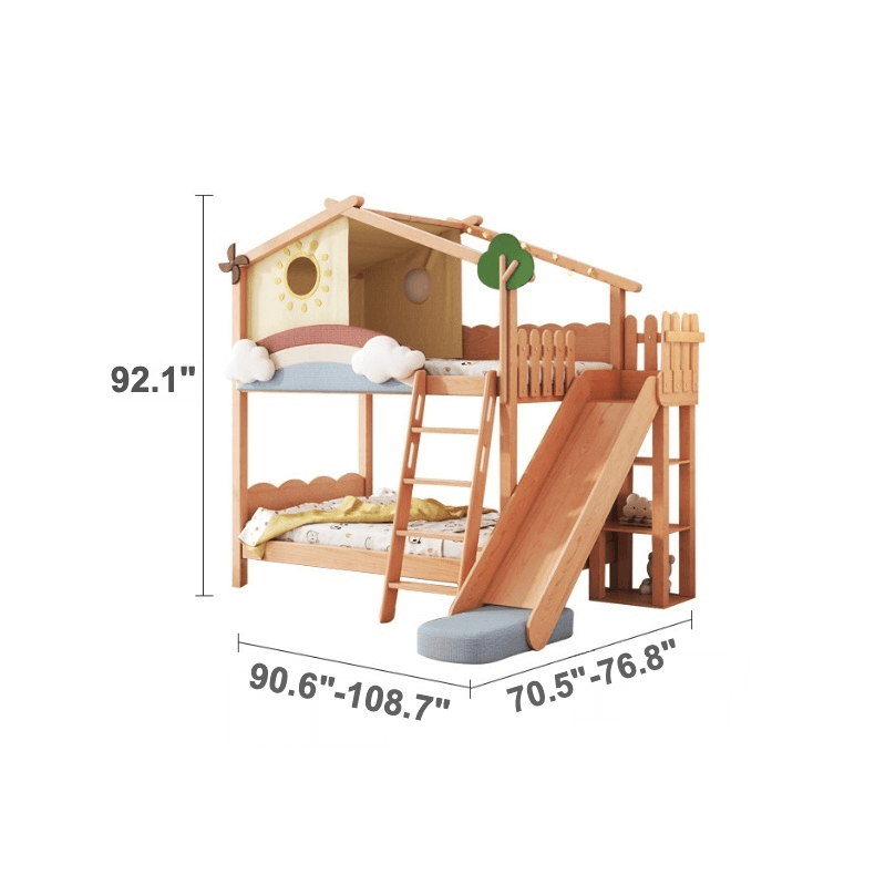 Dreamy Treehouse Bunk Bed With Adjustable Slide For Children