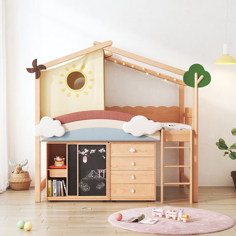 Dreamy Treehouse Bunk Bed With Adjustable Slide For Children