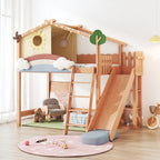 Dreamy Treehouse Bunk Bed With Adjustable Slide For Children
