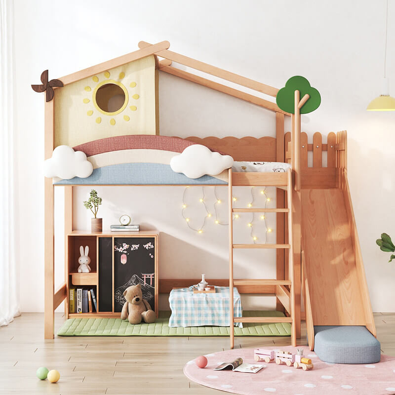 Dreamy Treehouse Bunk Bed With Adjustable Slide For Children