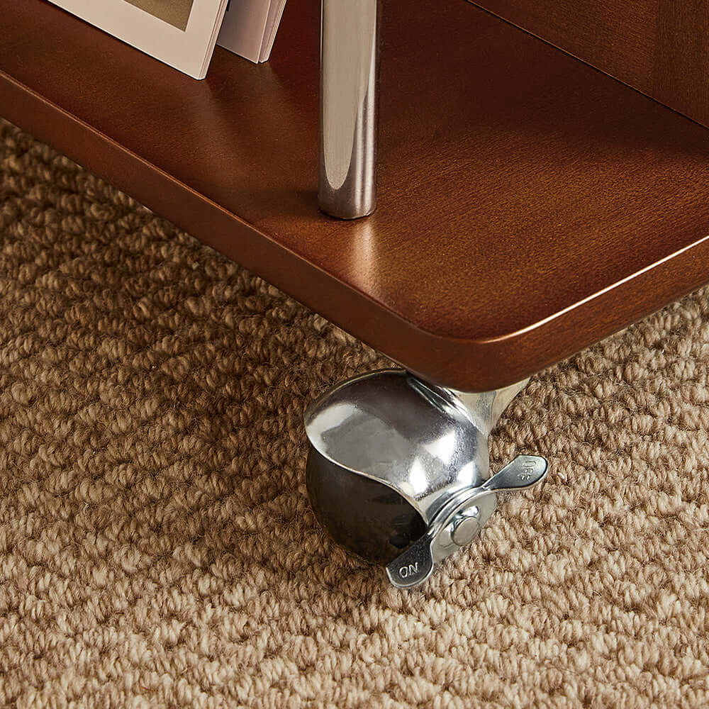 Adjustable solid wood mobile side cabinet with lift-up table top for versatile storage