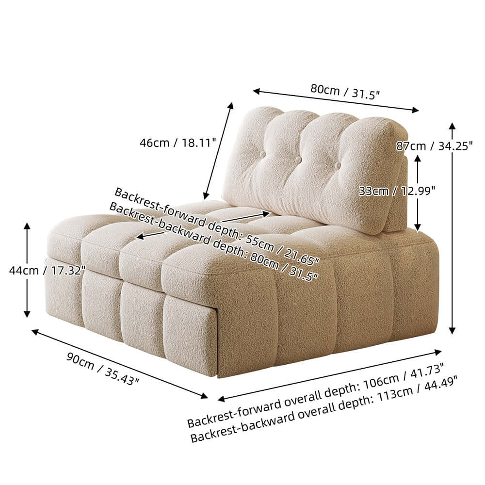 Cocochairs Teddy Fleece Lounge Sofa Bed – Cream White Pull-Out Sleeper for Small Spaces