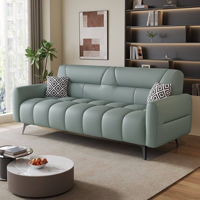 Synthetic Leather Arm-Included Light Green Standard Sofa, Gray-Green, 79"L x 28"W x 33"H, Sponge