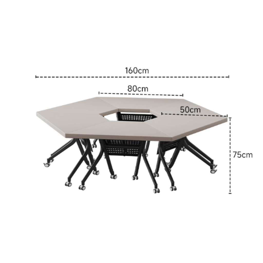 Solid wood multifunctional meeting table with geometric design and movable wheels