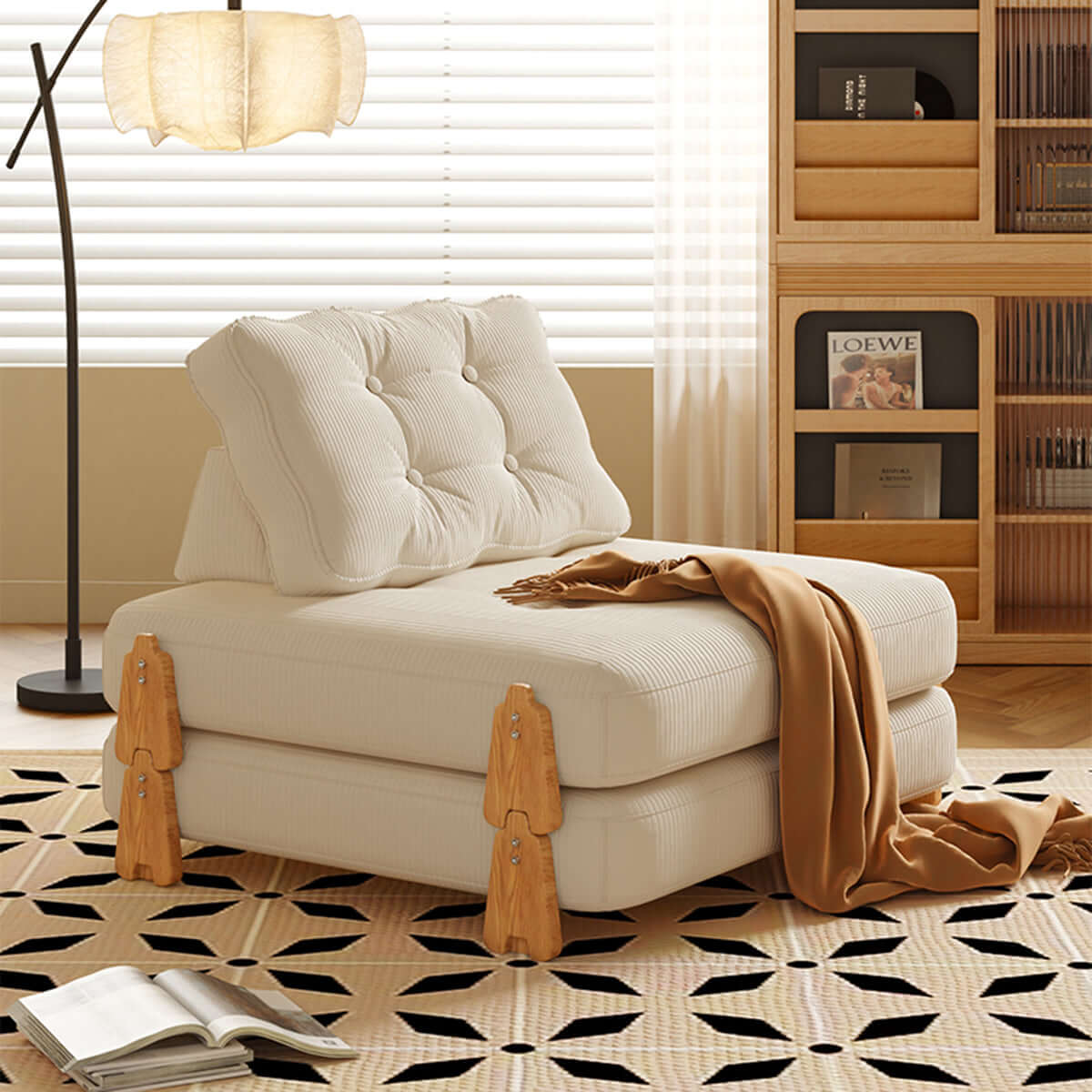 Modular floor sofa bed that folds, convertible for sitting or sleeping comfortably