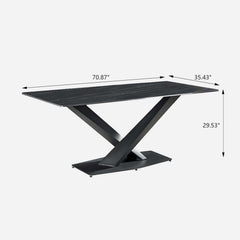 Modern 70.87" Black Marble Dining Table Sintered Stone Top X-Base