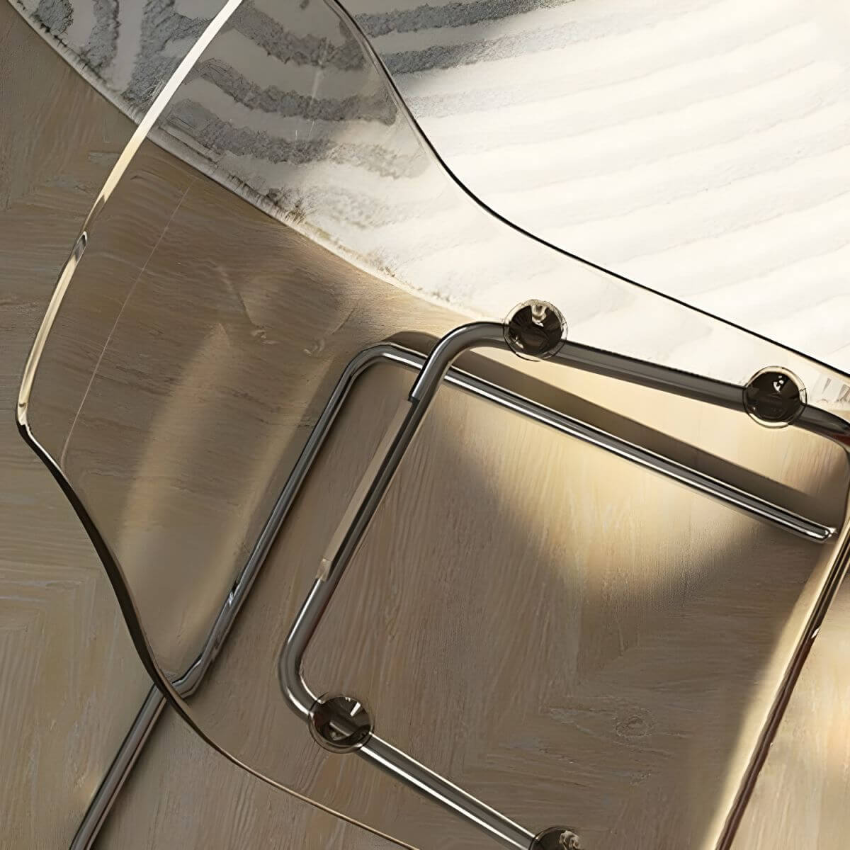 Scandinavian style plastic and acrylic dining side chair with silver legs, non-upholstered design