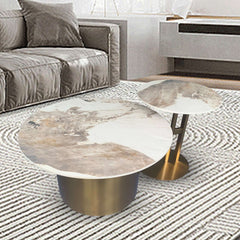 Black & Gold Round Nesting Coffee Table with Sintered Stone Top