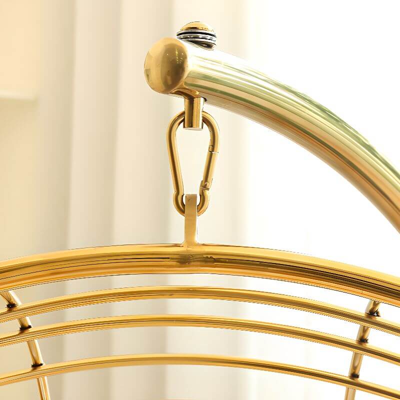 Silver and Aurous stainless alloy porch swing with stand, cushions, and chain for outdoor comfort