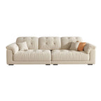 Beige polyester blend sofa with tufted back and pillow top arms, modern and comfortable seating