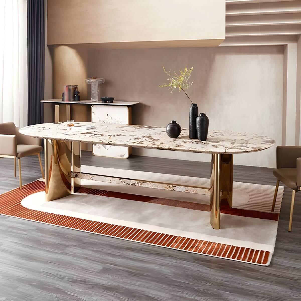 Oval marble dining table with traditional luxury design for home dining rooms