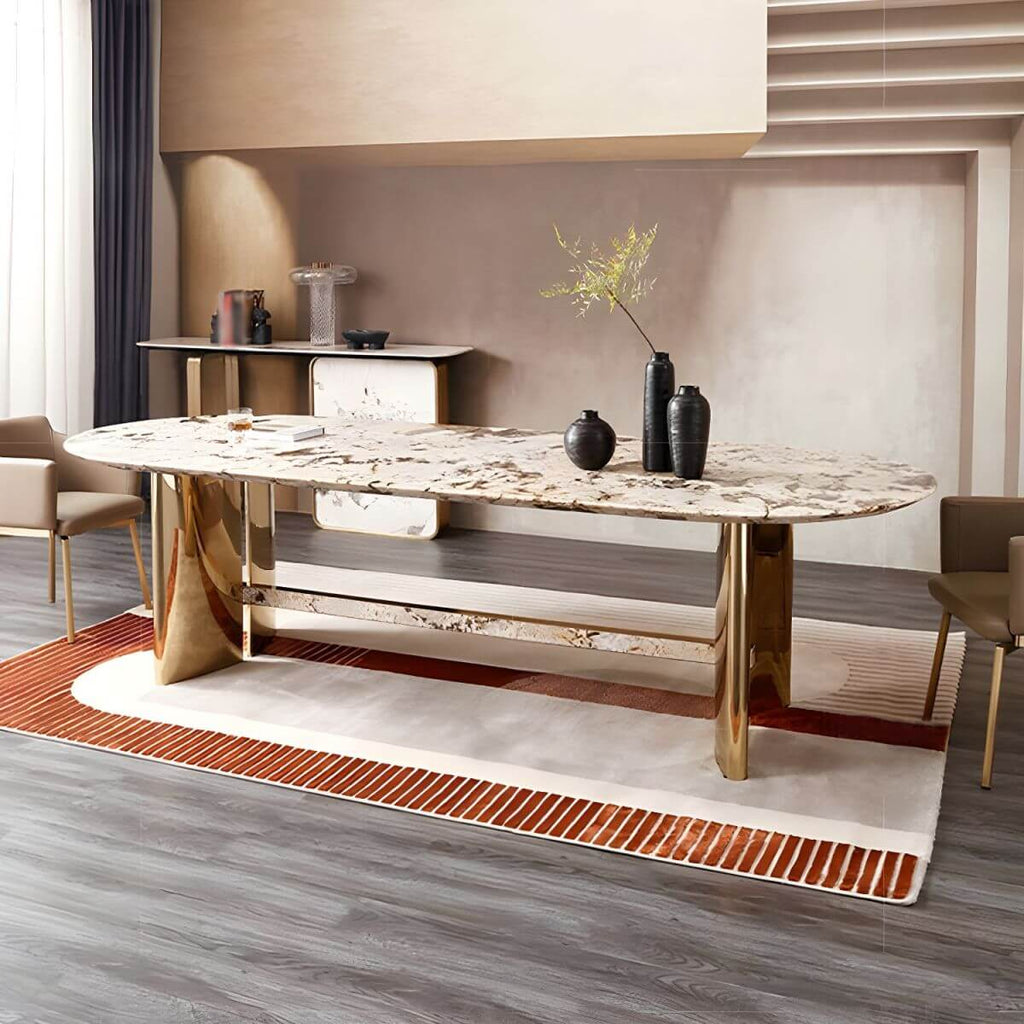 Oval marble dining table with traditional luxury design for home dining rooms