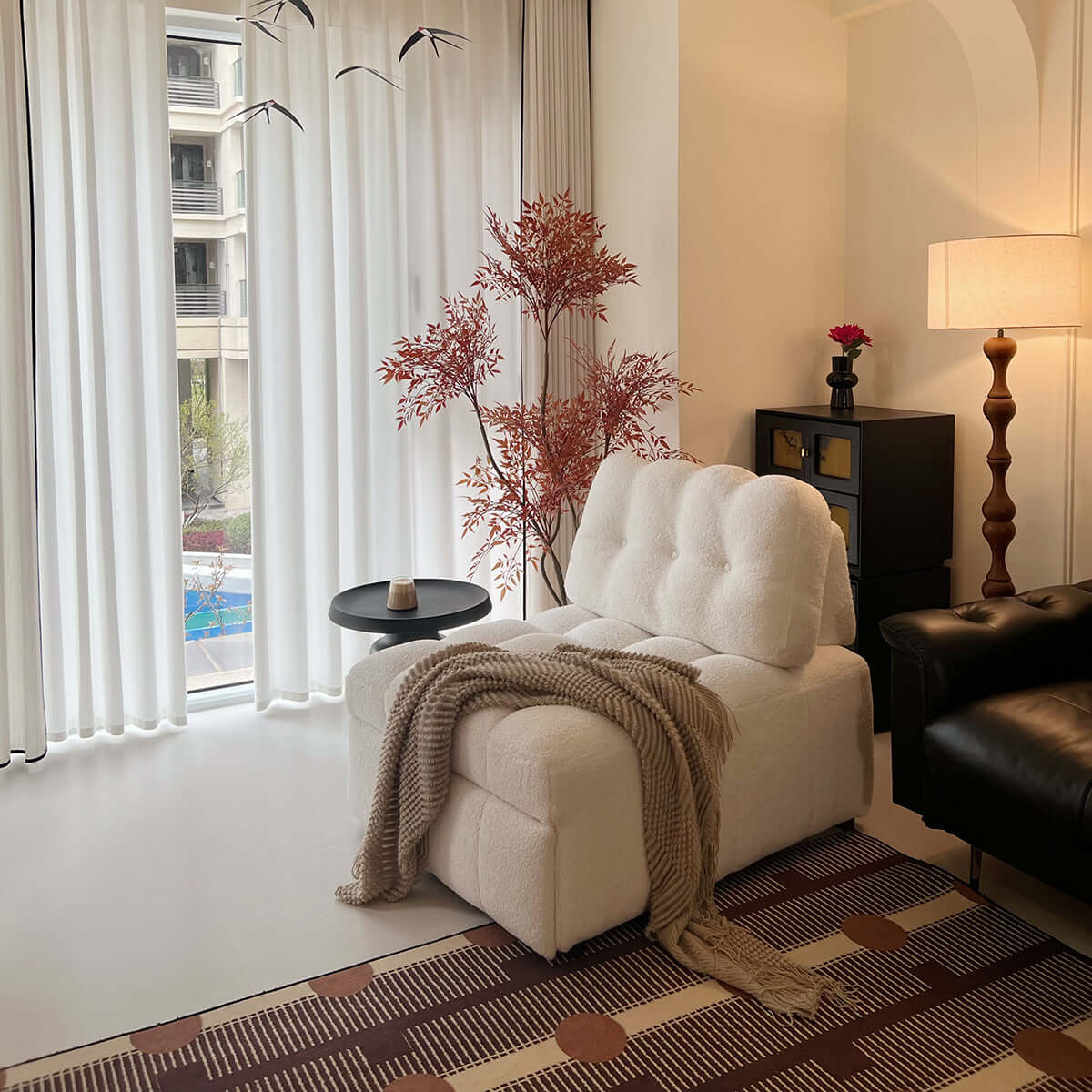 Cocochairs Teddy Fleece Lounge Sofa Bed – Cream White Pull-Out Sleeper for Small Spaces