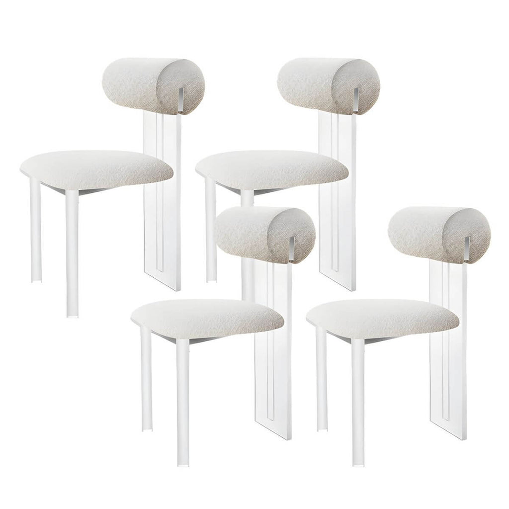 Contemporary upholstered dining chair with clear acrylic frame for kitchen seating