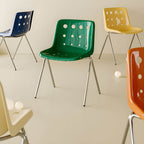 Stackable Scandinavian plastic and acrylic side chair with low back for dining