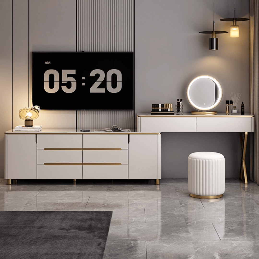 Modern minimalist makeup vanity with storage cabinet, perfect for stylish and elegant spaces main product image メイン画像