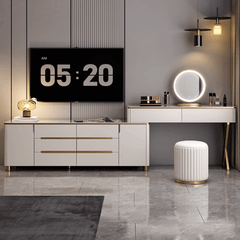 Modern Minimalist Makeup Vanity and Storage Cabinet Combo - Elegant Design for Stylish Spaces