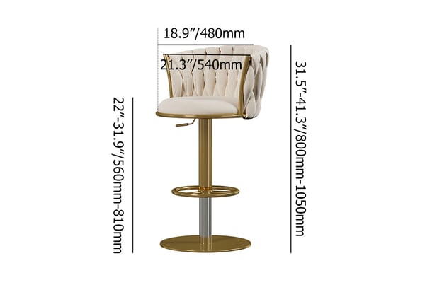 Set of 2 gray swivel bar stools with velvet curved back and adjustable height