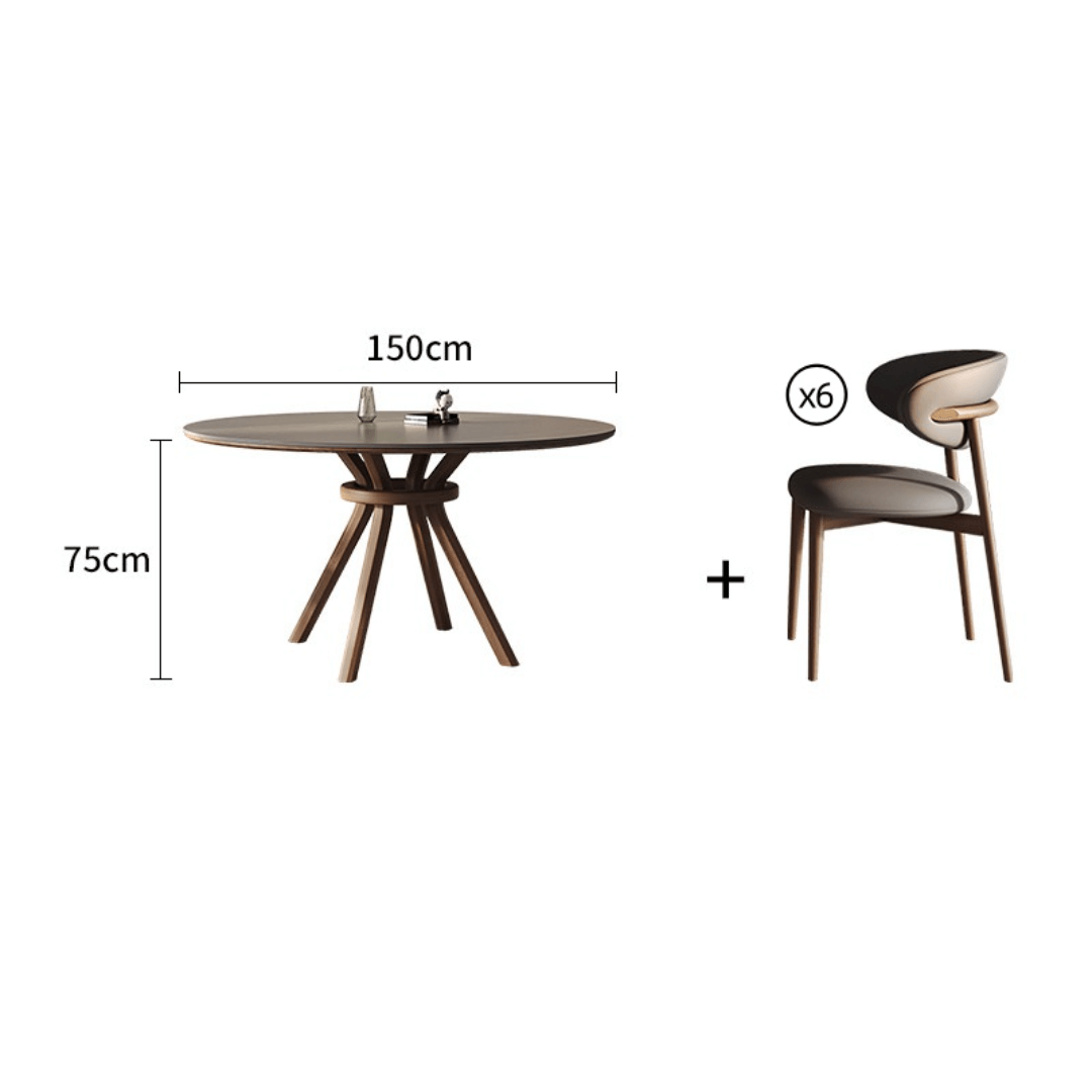 High-End Rotating Round Dining Table in Stylish Gray and Warm Wood Finish