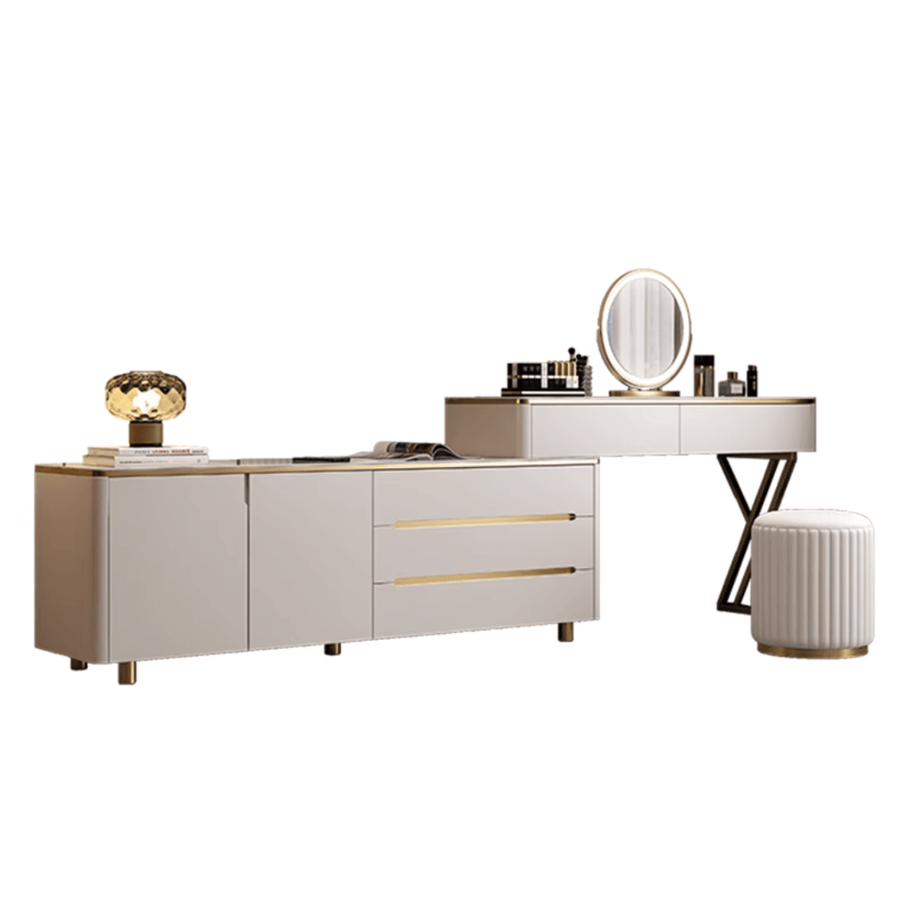 Modern minimalist makeup vanity with storage cabinet, perfect for stylish and elegant spaces