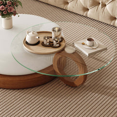 Modern Round Coffee Table – Glass Top & Solid Wood Leg