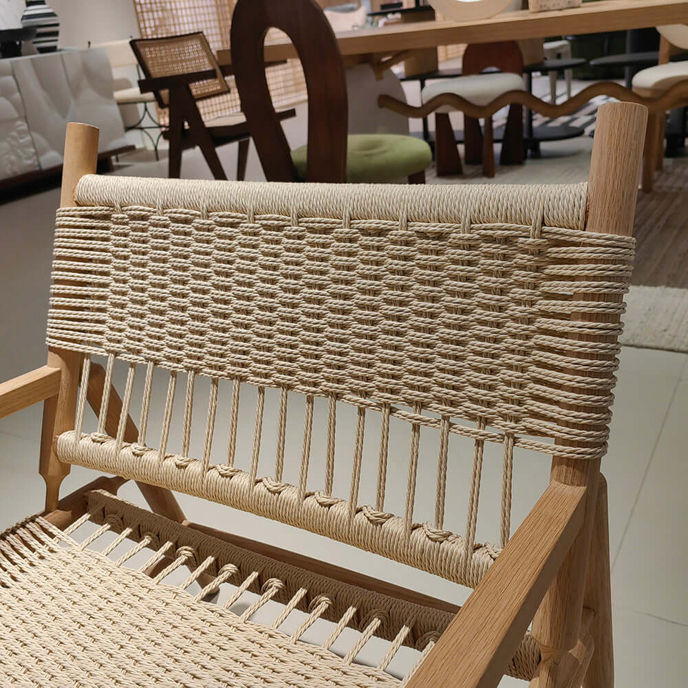 Solid wood dining armchair with natural style and paper twine seat for comfortable seating