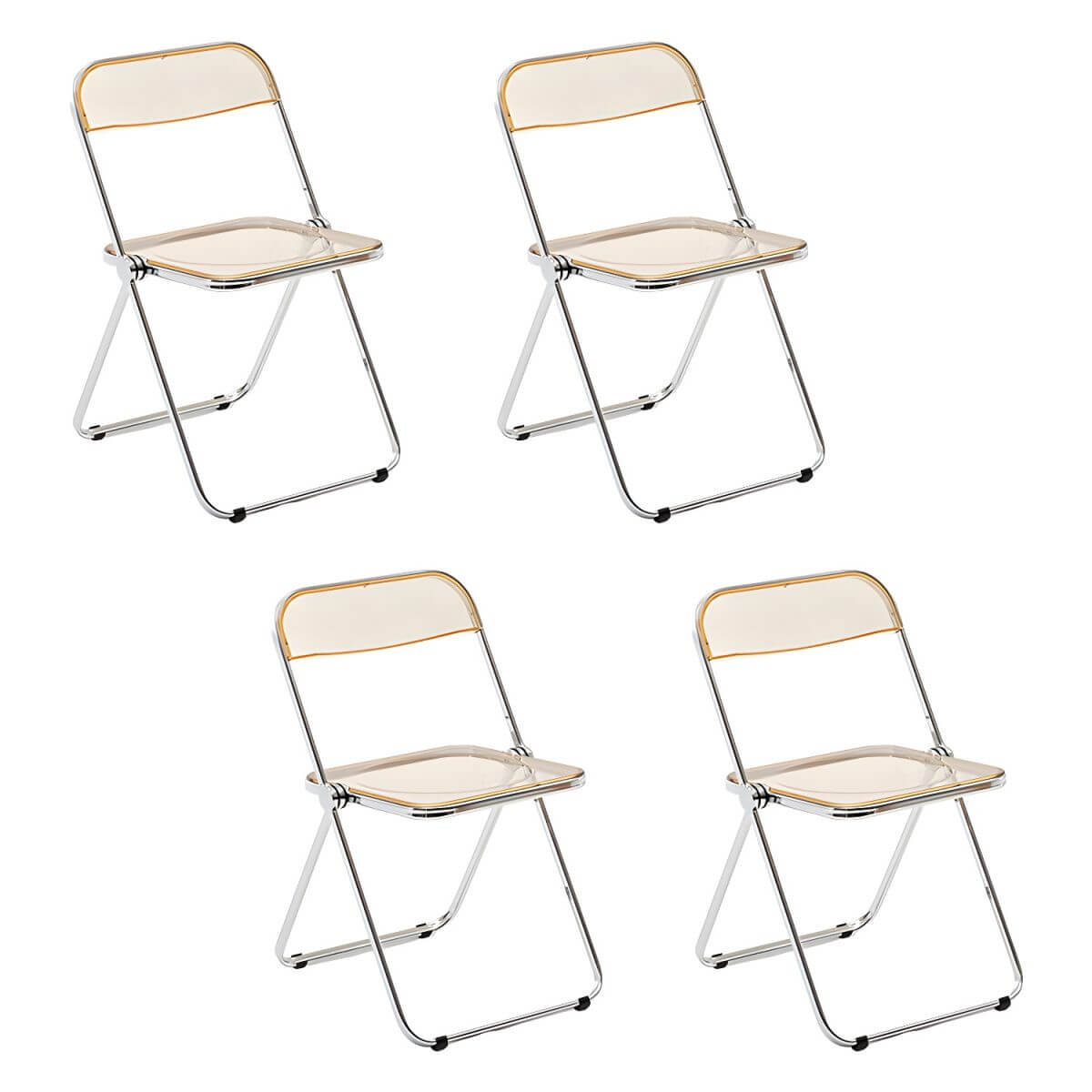 Scandinavian style dining chair with silver metal legs and plastic acrylic seat