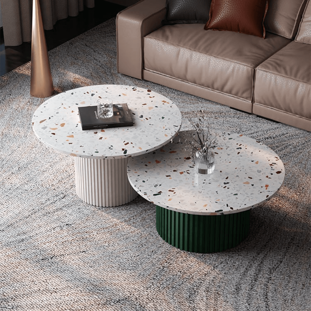 Table basse en terrazzo polyvalente dans diverses combinaisons de couleurs : Parfaite pour toute décoration de maison Image secondaire du produit