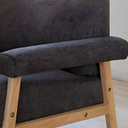 Black Scandinavian style small sofa with wood frame and faux leather upholstery