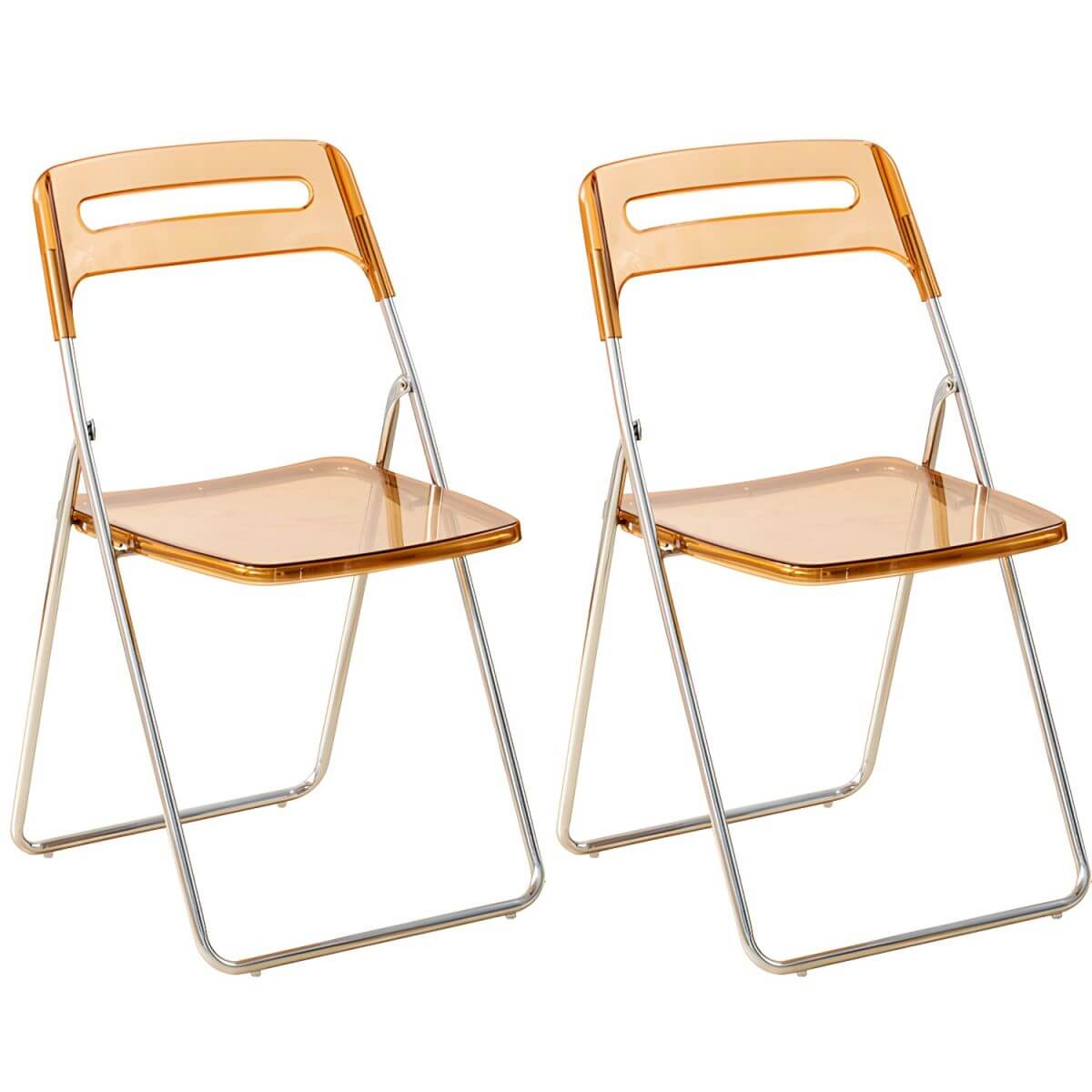 Modern collapsible open back side chair made of plastic and acrylic, ideal for kitchen and dining areas