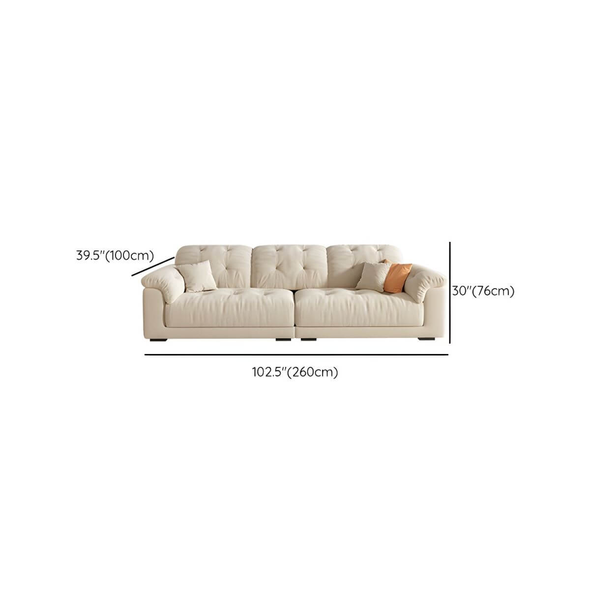 Beige polyester blend sofa with tufted back and pillow top arms, modern and comfortable seating