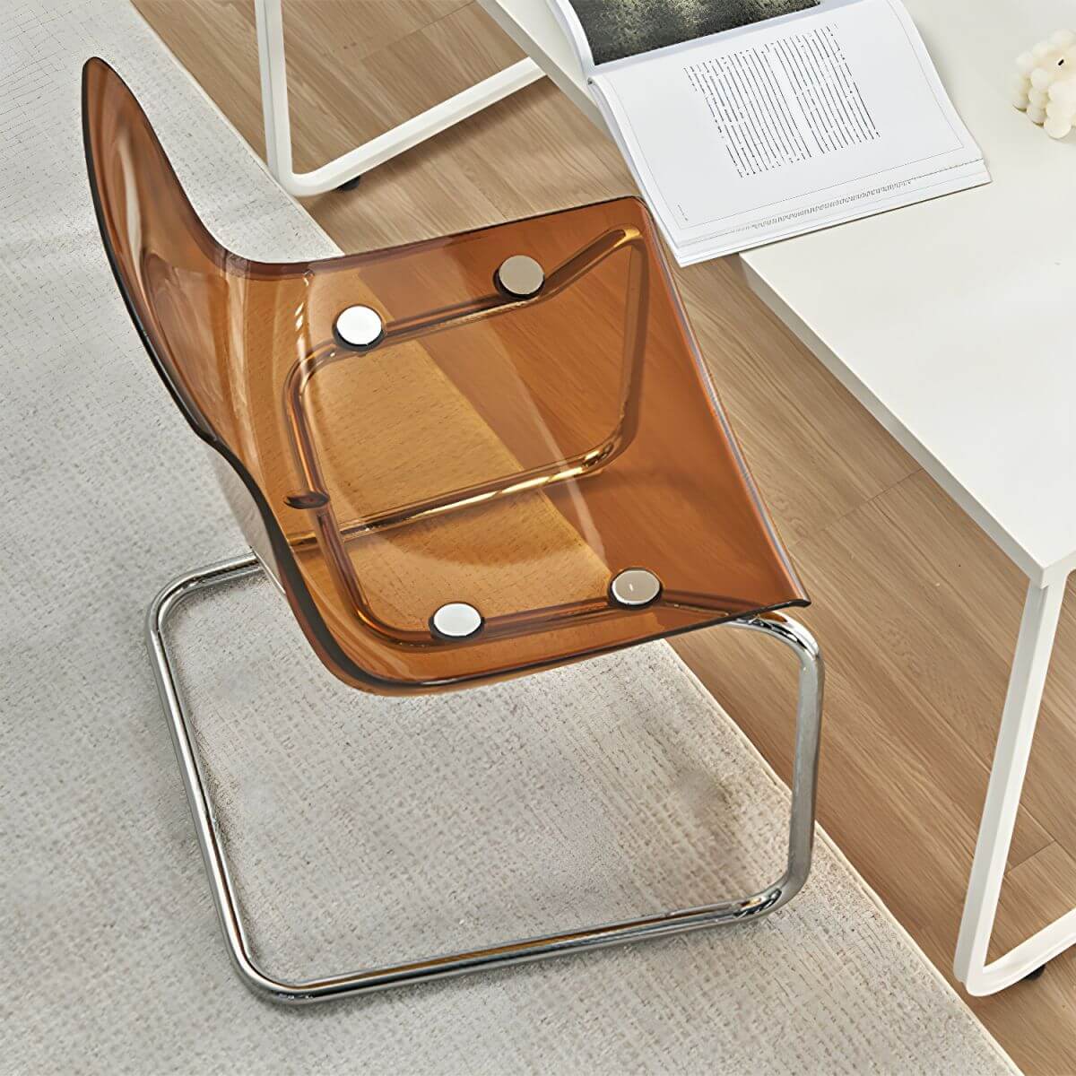 Scandinavian style low back side chair made of plastic and acrylic, ideal for kitchen and dining areas