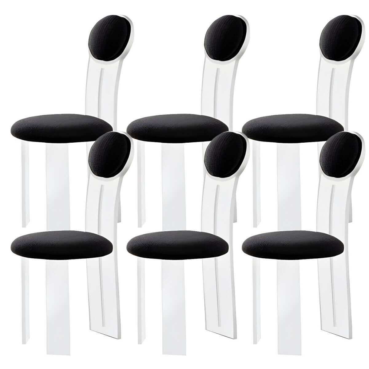 Contemporary upholstered dining chair with clear acrylic frame for kitchen seating