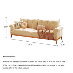 Modern 3-Seater Sofa Beige Solid Wood Cotton Linen Sofa
