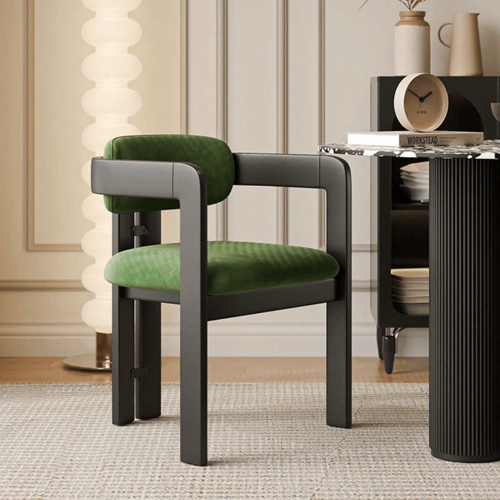 Small space dining set with terrazzo table and luxurious velvet seats