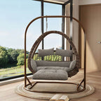 Cocoa metal 2-seater porch swing egg chair with stand, cushions, and wear-resistant design