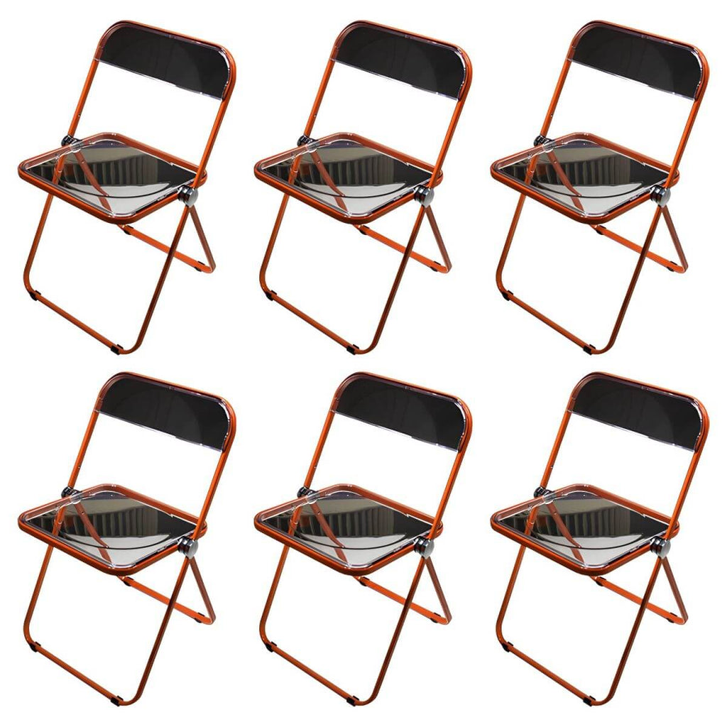Contemporary acrylic folding armless chair with open back, ideal for dining rooms