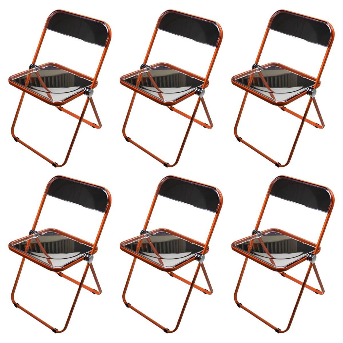 Contemporary acrylic folding armless chair with open back, ideal for dining rooms