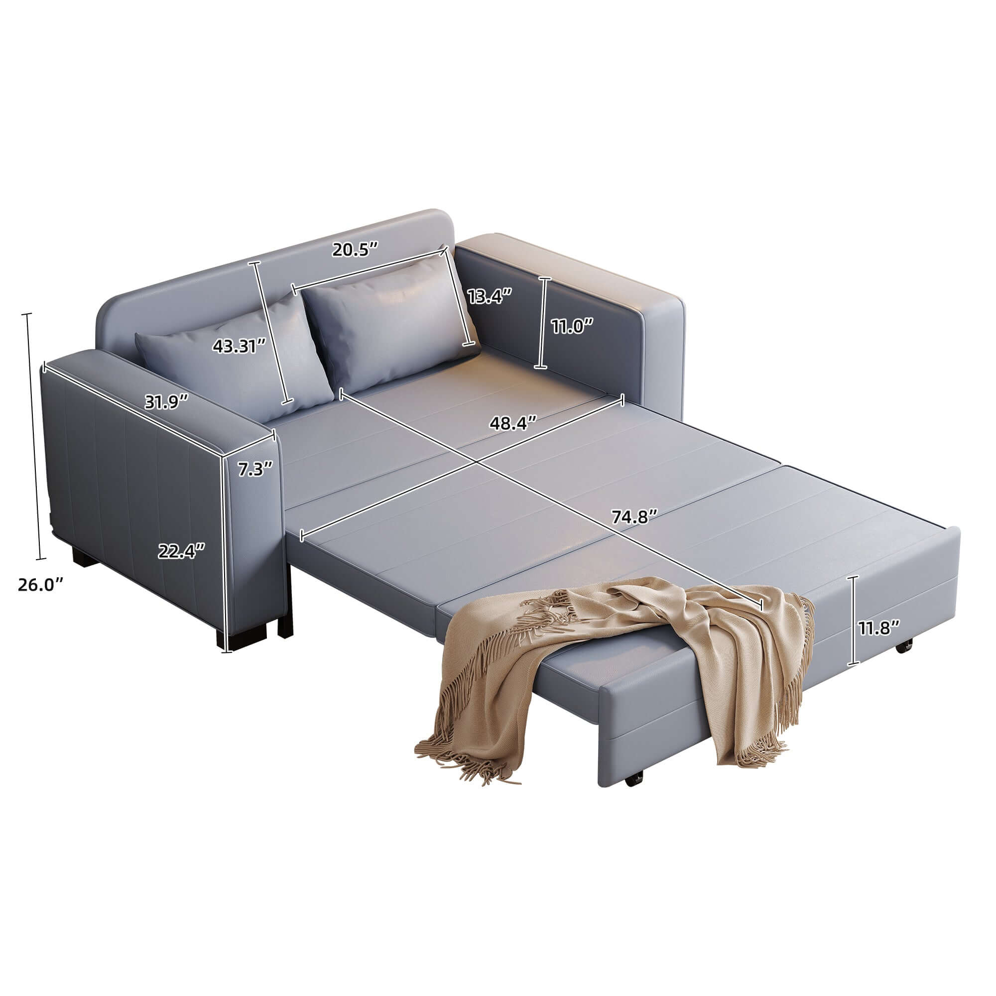63-inch pull-out sleeper sofa bed with storage compartment for space-saving comfort
