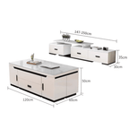 White lift-top coffee table with storage and stools, perfect for compact living spaces