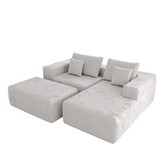 L-shape Beige Color Corduroy Sofa with Ottoman